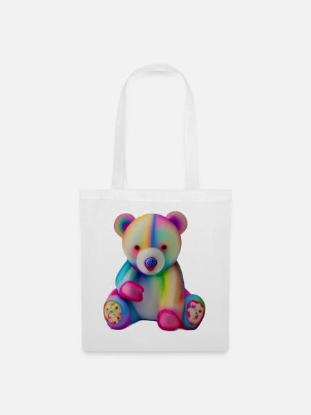 Mehrfarbiger Teddybär - Stoffbeutel - Weiß