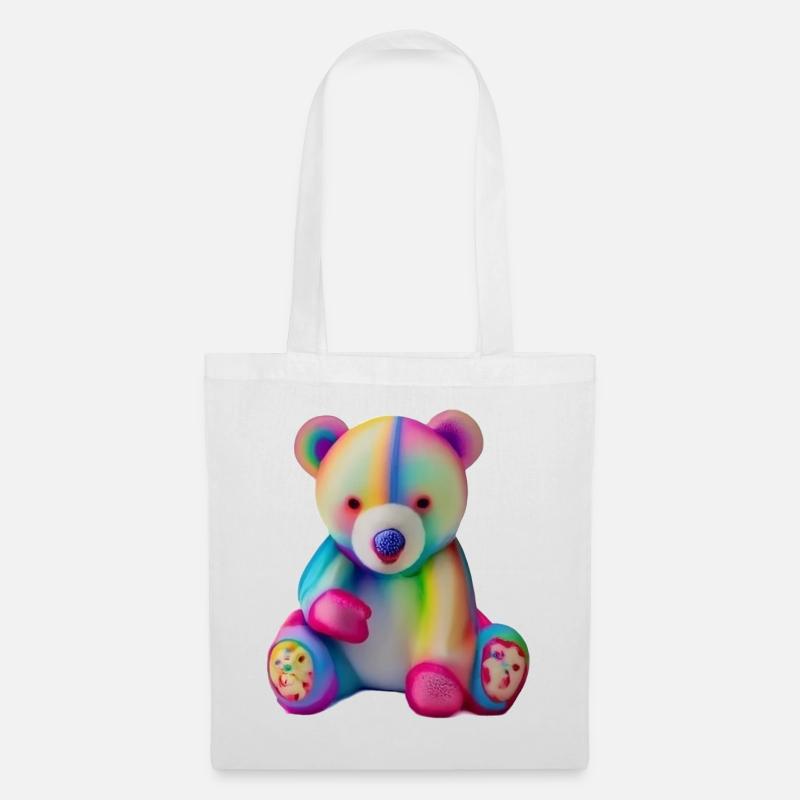 Mehrfarbiger Teddybär - Stoffbeutel - Weiß