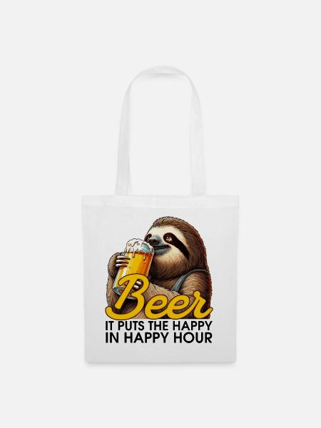 Happy Hour Bier Faultier Geschenk - Stoffbeutel - Weiß