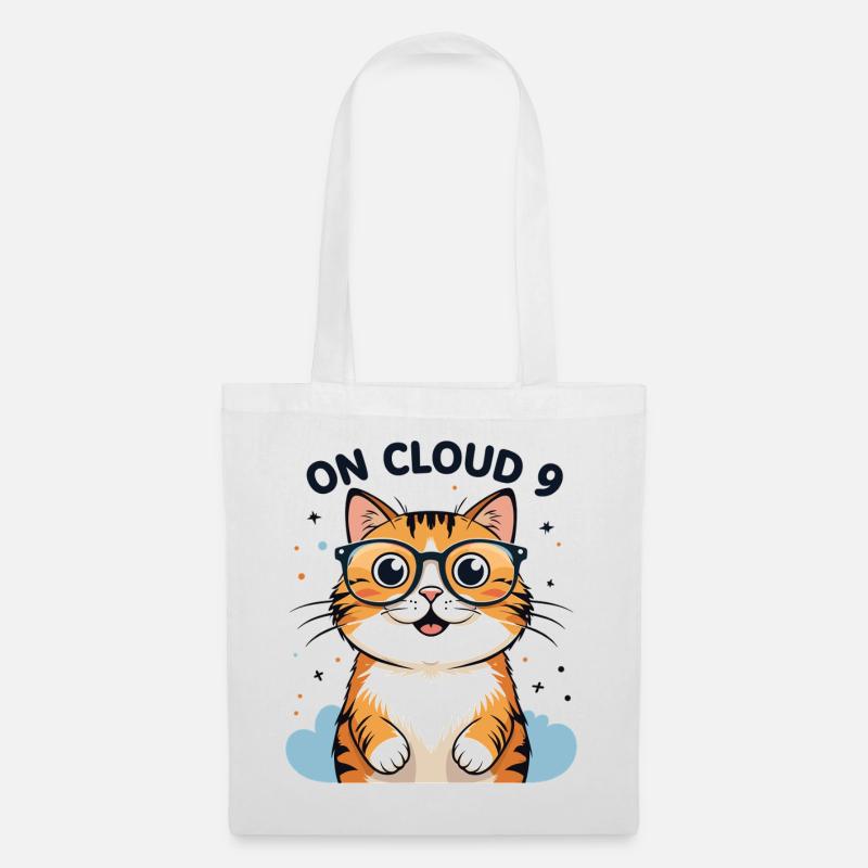 Niedliche Katzenillustration mit Brille - Stoffbeutel - Weiß