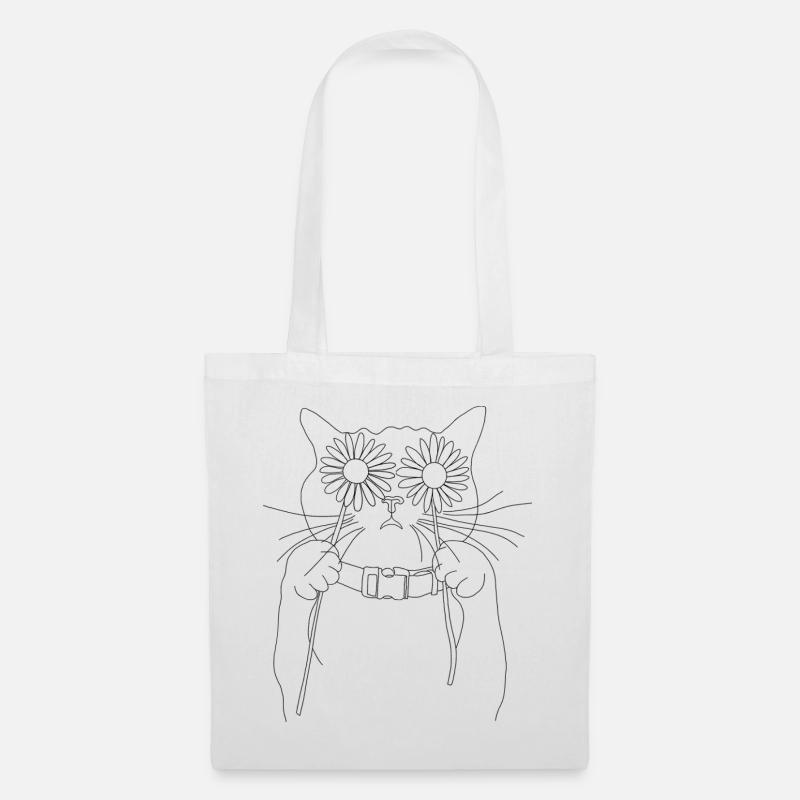 Cat with Daisies - Tote Bag - white