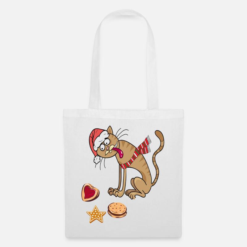 Weihnachtskatze mit Hut und Schal - Stoffbeutel - Weiß