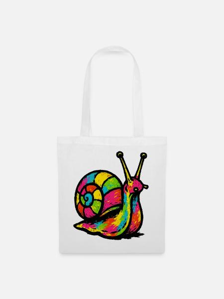 Regenbogenschnecke: Pop-Art-Schnecke - Stoffbeutel - Weiß