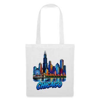 Chicago Neon Skyline Druck - Stoffbeutel - Weiß - Vorne