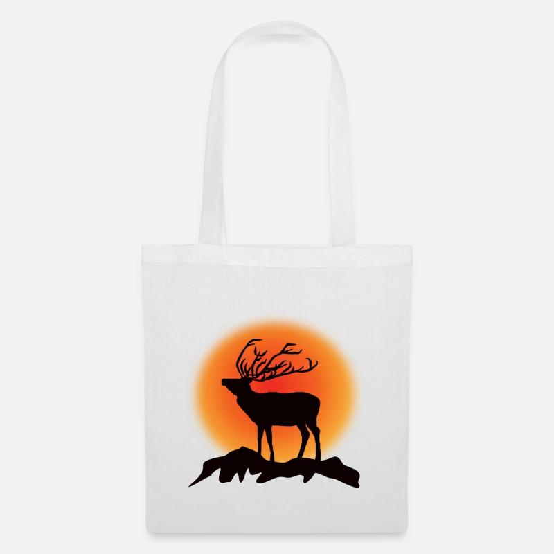 Deer Reindeer Silhouette Sunset - Tote Bag - white