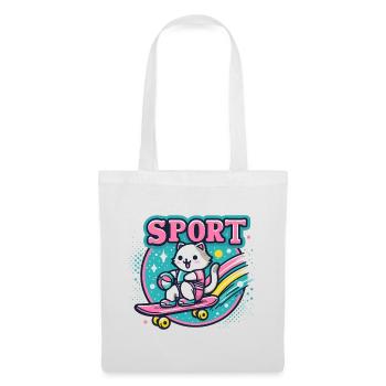 Katzensport: Skateboard-Petdesign Sport Cat  - Stoffbeutel - Weiß - Vorne