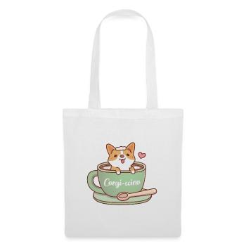 Corgi mignon dans une tasse à café Corgi-ccino drôle - Sac en tissu - blanc - Devant