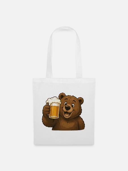 Bär mit Bierkrug Feier - Stoffbeutel - Weiß