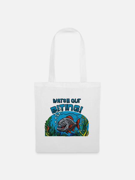 Watch Out Biting: Piranha - Stoffbeutel - Weiß