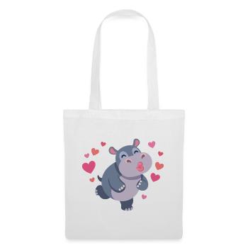 Herziger Hippo mit Herzen und Kussmund - Stoffbeutel - Weiß - Vorne