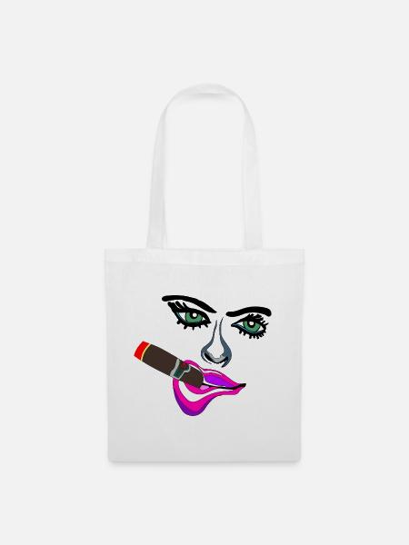 Neon Lippen Pop-Art Zigarre - Stoffbeutel - Weiß