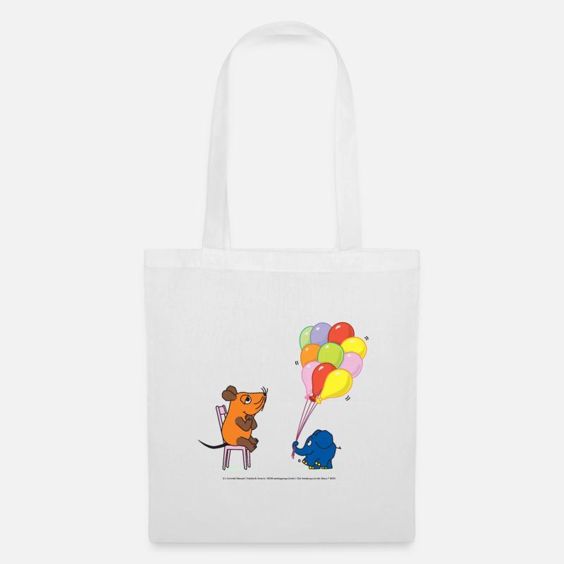 Maus und Elefant mit Ballons - Stoffbeutel - Weiß