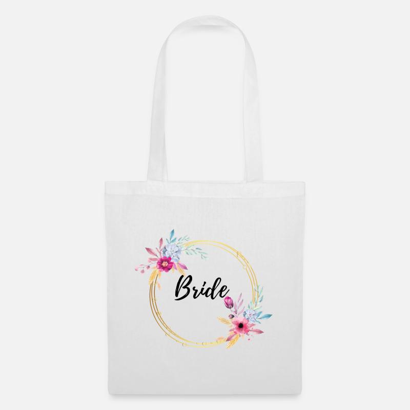 Bride Blumenkranz Braut JGA - Stoffbeutel - Weiß