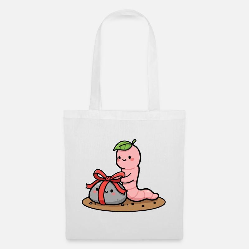 Kleiner Wurm mit Geschenk - Stoffbeutel - Weiß