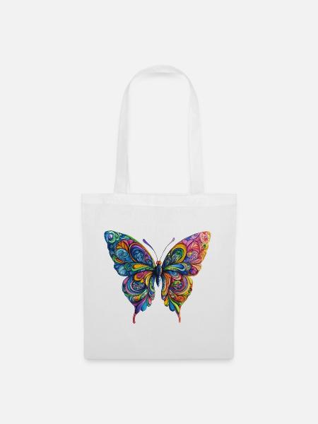 Bunter Farbenschmetterling - Stoffbeutel - Weiß