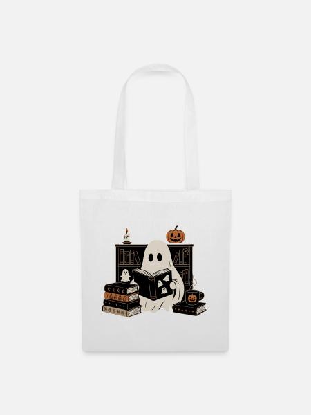 Halloween Geist Bücher Lesen - Stoffbeutel - Weiß