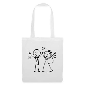 Dessin animé du couple de mariés joyeux - Sac en tissu - blanc - Devant