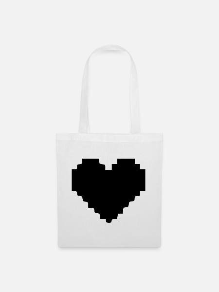 Schwarzes herz schwarz Pixelherz Geschenk - Stoffbeutel - Weiß