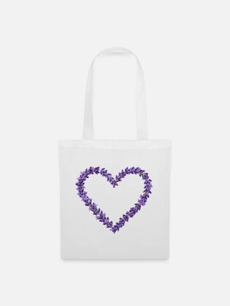 Lavendelherz aus violetten Blüten - Stoffbeutel - Weiß