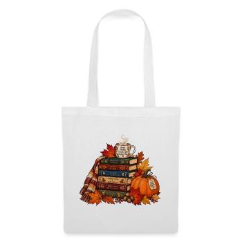 Gemütlicher Herbst Bücherstapel - Stoffbeutel - Weiß - Vorne