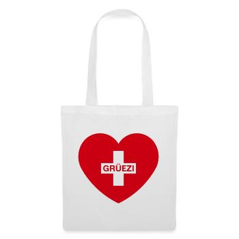 Grüezi (Herz / Schweizerkreuz / Schweiz / 1C) - Stoffbeutel - Weiß - Vorne