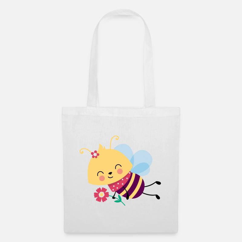 Abeille avec fleur - Sac en tissu - blanc