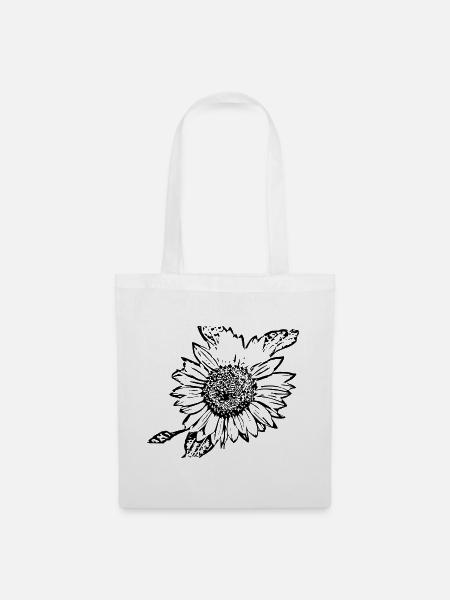 Blume schwarz Blumen schwarz Sonnenblume schwarz - Stoffbeutel - Weiß