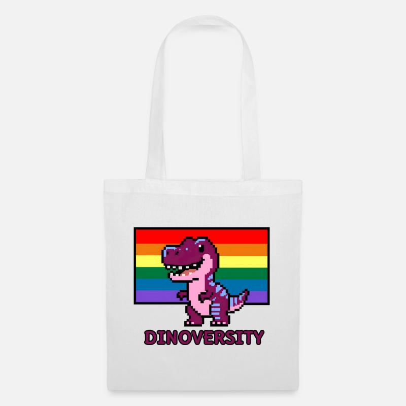 DinoVERSITY - Pixel Art Dinosaurier Pride! 🌈🦖 - Stoffbeutel - Weiß