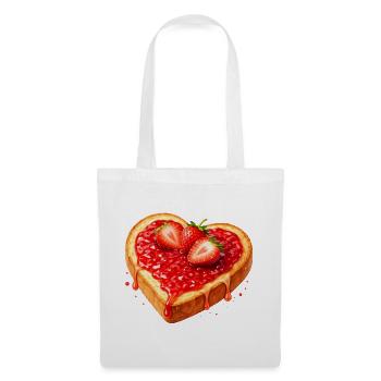 Toast en forme de cœur avec confiture de fraises - Sac en tissu - blanc - Devant