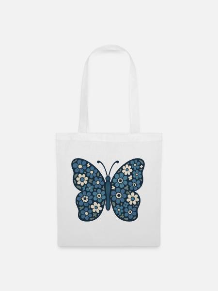 Blaublüten Schmetterling Floral - Stoffbeutel - Weiß