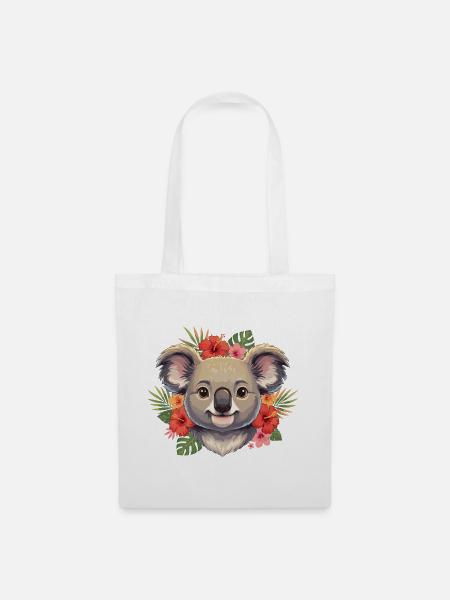 Koala mit Blütenkranz - Stoffbeutel - Weiß