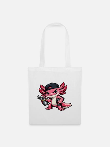 Axolotl beim Graffiti-Sprühen – Sprayer Style - Stoffbeutel - Weiß