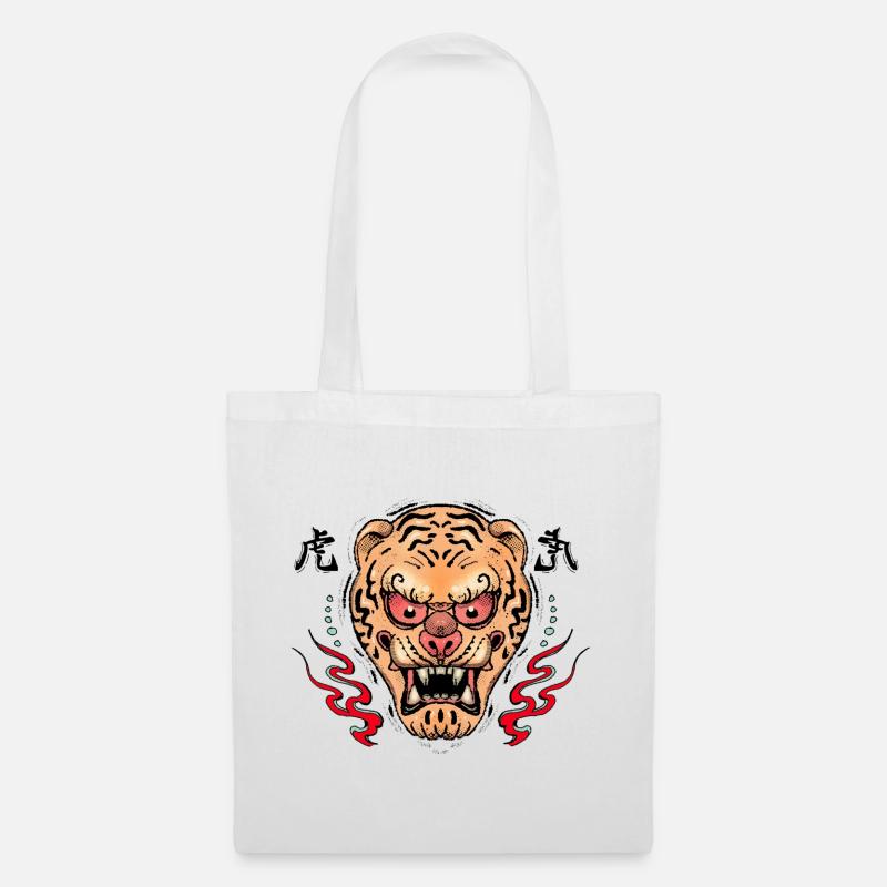 Tiger Oni Maske Illustration - Stoffbeutel - Weiß