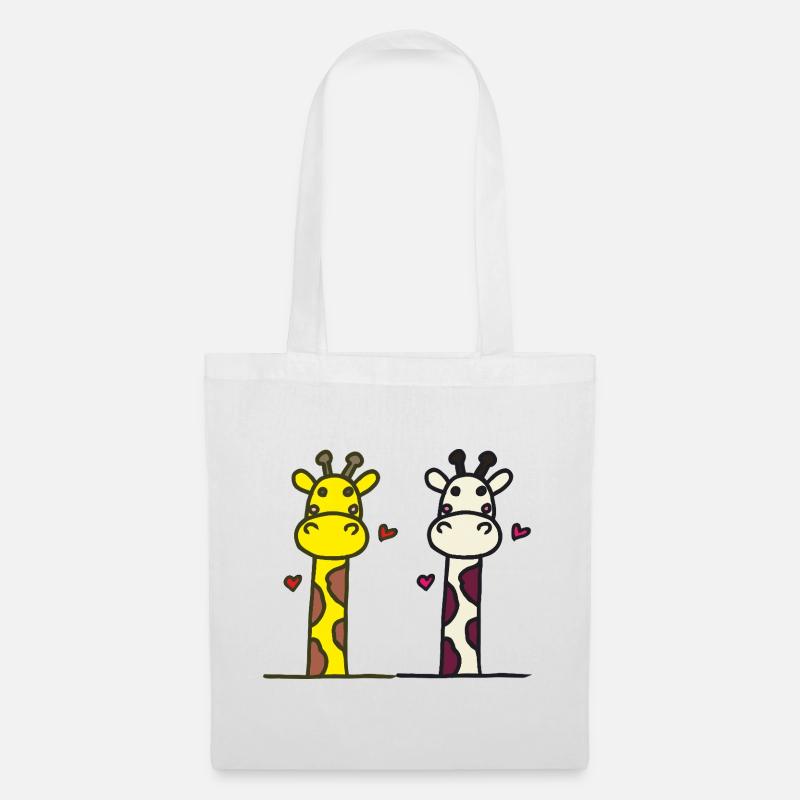 Auffälliges Giraffen-Design mit Herzakzenten - Stoffbeutel - Weiß