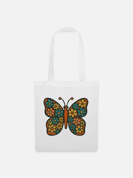 Schmetterling mit Blumenmuster - Stoffbeutel - Weiß
