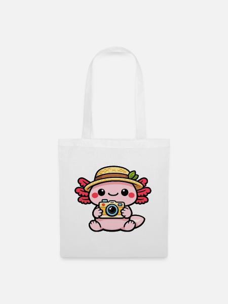 Axolotl Kamera Kawaii Strohhut-Zauber - Stoffbeutel - Weiß