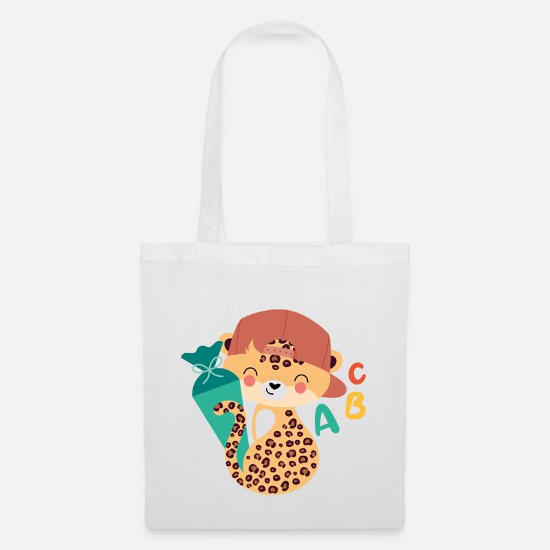 Léopard avec cône d’écolier - Sac en tissu - blanc