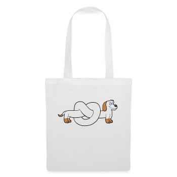 Hund Dackel Brezel Form Knoten Langer Körper Comic - Stoffbeutel - Weiß - Vorne