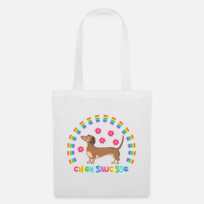 Sausage Dog mit Regenbogen - Stoffbeutel - Weiß