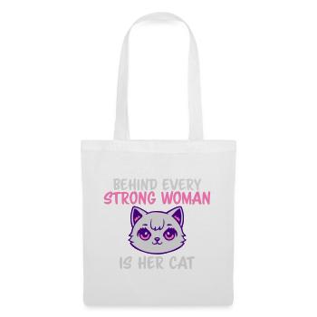 Behind Every Strong Woman Is Her Cat Spruch Katze - Tote Bag - white - Front