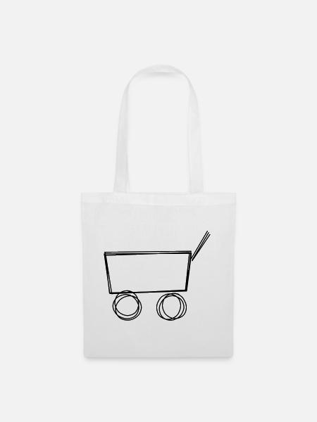 Bollerwagen handgezeichnet - Stoffbeutel - Weiß