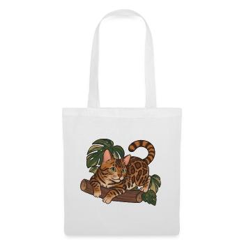Bengal-Katze auf Baumstamm-Dschungel-Illustration - Stoffbeutel - Weiß - Vorne