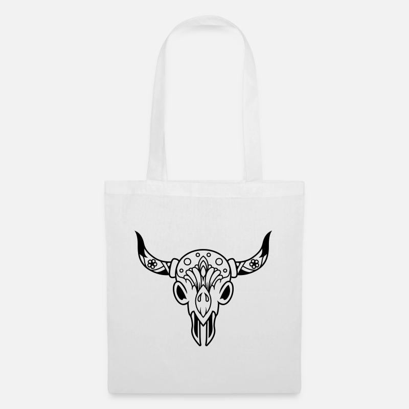 Crâne avec des cornes - Sac en tissu - blanc
