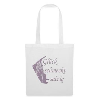 Glück schmeckt salzig – Amrum Nordsee Insel Design - Stoffbeutel - Weiß - Vorne