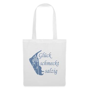 Glück schmeckt salzig – Amrum Nordsee Insel Design - Stoffbeutel - Weiß - Vorne