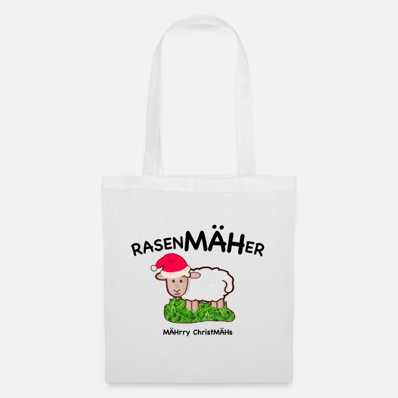 Rasenmäher Schaf, Weihnachten, MÄHrry ChristMÄHs - Stoffbeutel - Weiß
