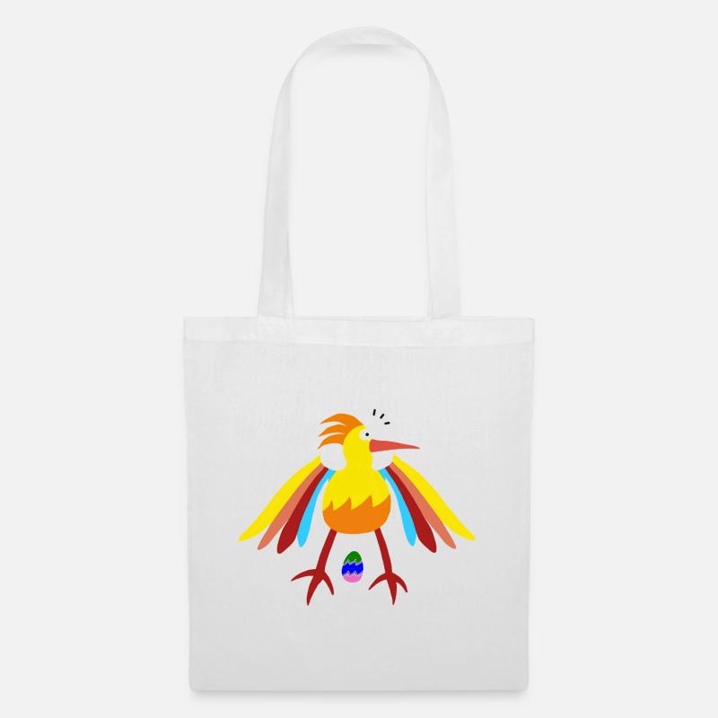 Regenbogengefiederter Vogel mit Ei-Illustration - Stoffbeutel - Weiß
