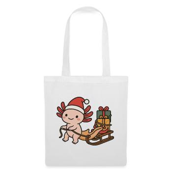 Weihnachts Axolotl – Mit Schlitten & Geschenken - Stoffbeutel - Weiß - Vorne