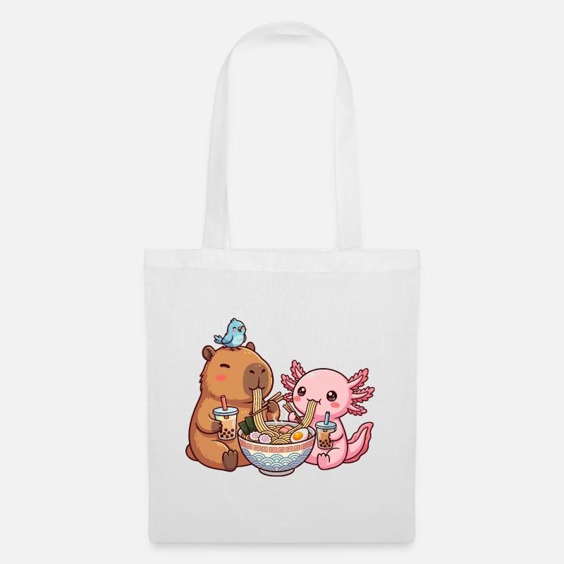 Kawaii Capybara Axolotl Ramen Bubble Tea - Tote Bag - white
