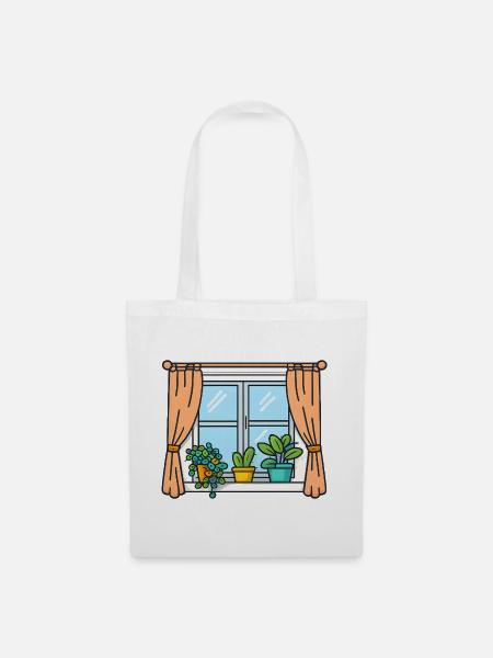 Fensterblick mit Zimmerpflanzen - Stoffbeutel - Weiß